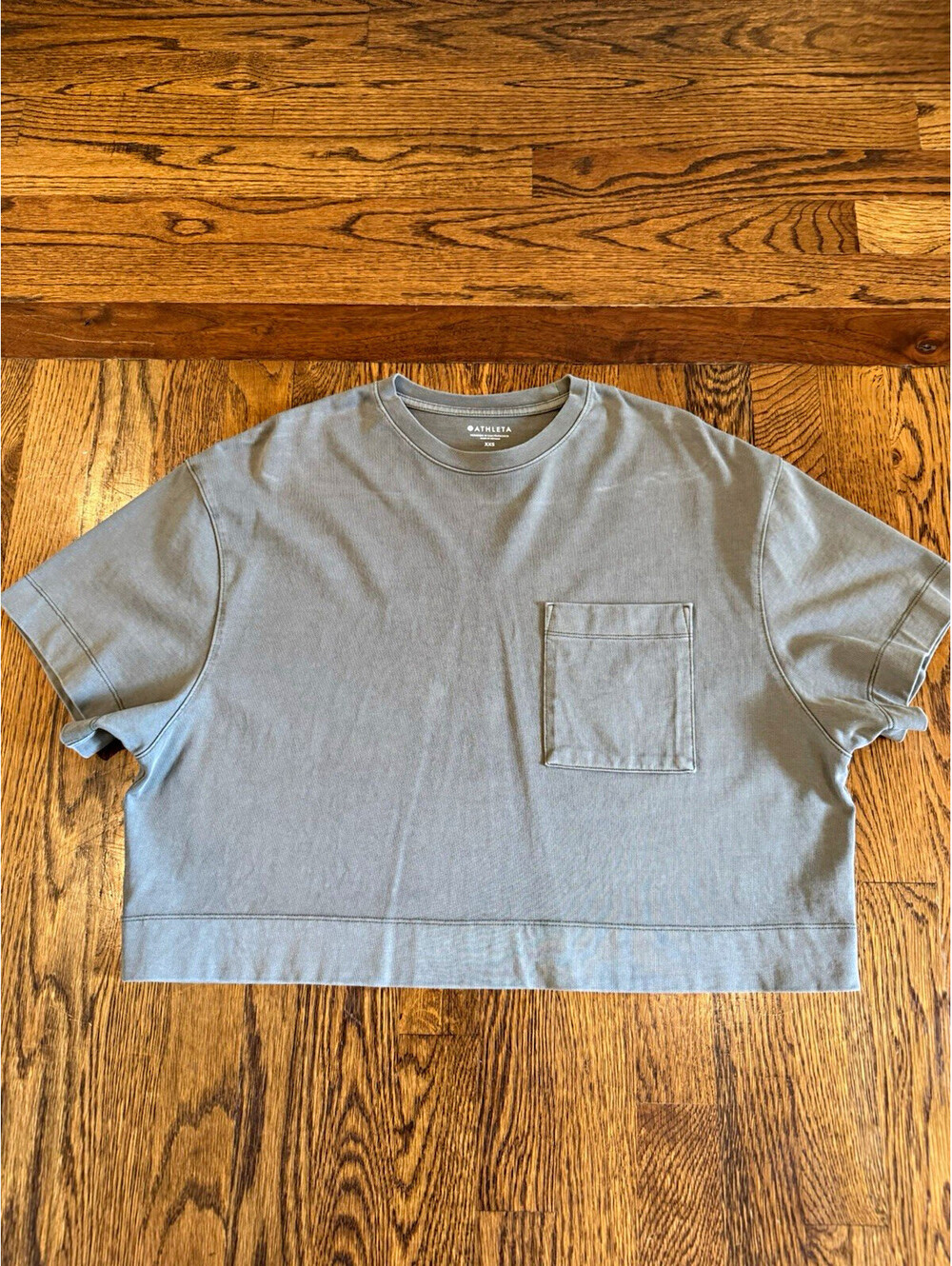 Athleta Women’s 2XS Olive Green 100% Cotton Cropped Crew Neck Pocket Tee